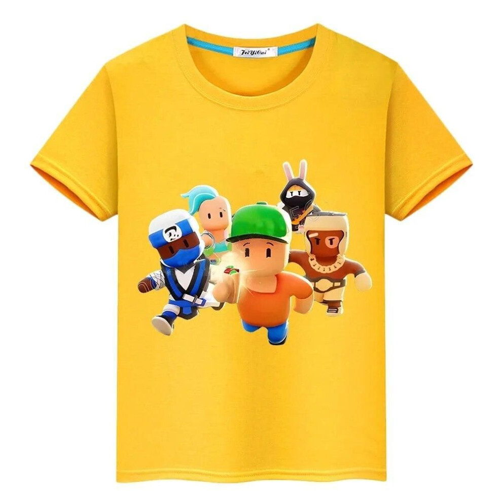 (yellow, 120) Stumble Guys pride tshirt 100% Cotton T-shirt  y2k one piece Casual  boys anime Tees Kawaii  Print Short Tops kids clothes girls