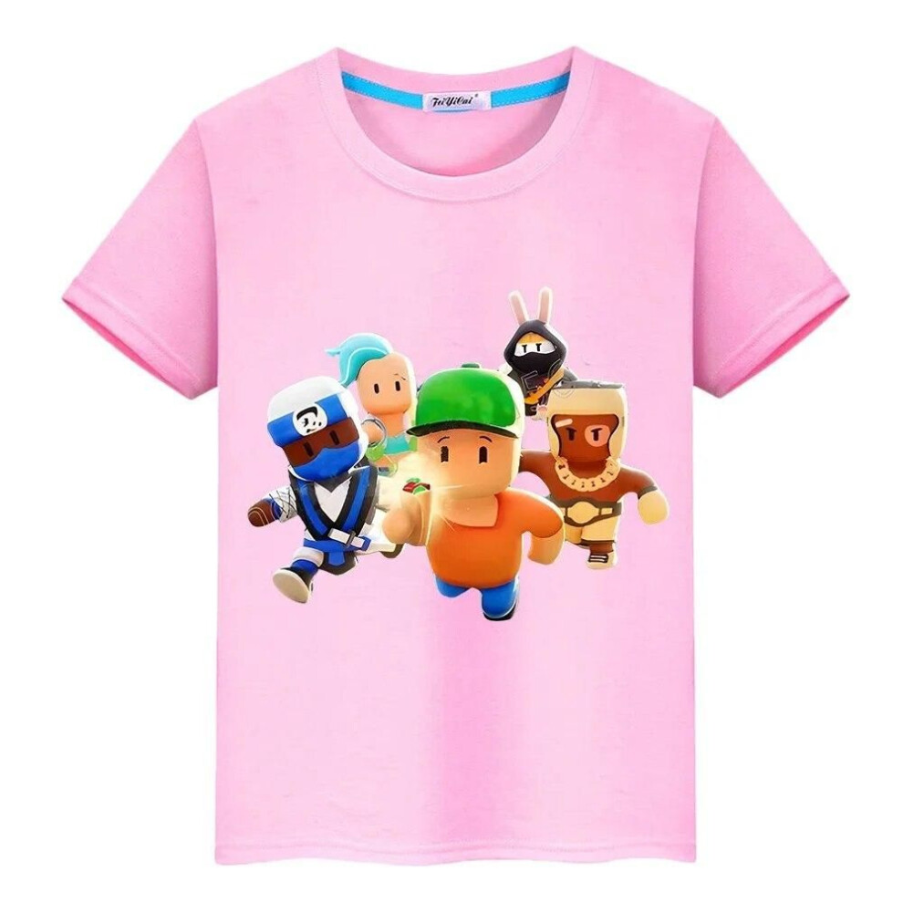 (pink, 120) Stumble Guys Pride Tshirt 100% Cotton T-shirt  Y2k One Piece Casual  Boys Anime Tees Kawaii  Print Short Tops Kids Clothes Girls