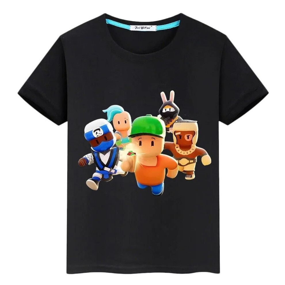 (black, 110) Stumble Guys pride tshirt 100% Cotton T-shirt  y2k one piece Casual  boys anime Tees Kawaii  Print Short Tops kids clothes girls