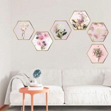 Pinks Flowers Hexagonal Picture Frame Bedroom Porch Wall Beautification Decorative Wall Stickers Flye253149