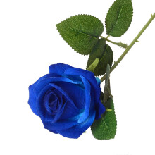 (blue, One size) NEW Arrived Simulation rose single flannelette feel rose fake flower home wedding decoration artificial rose bouquet