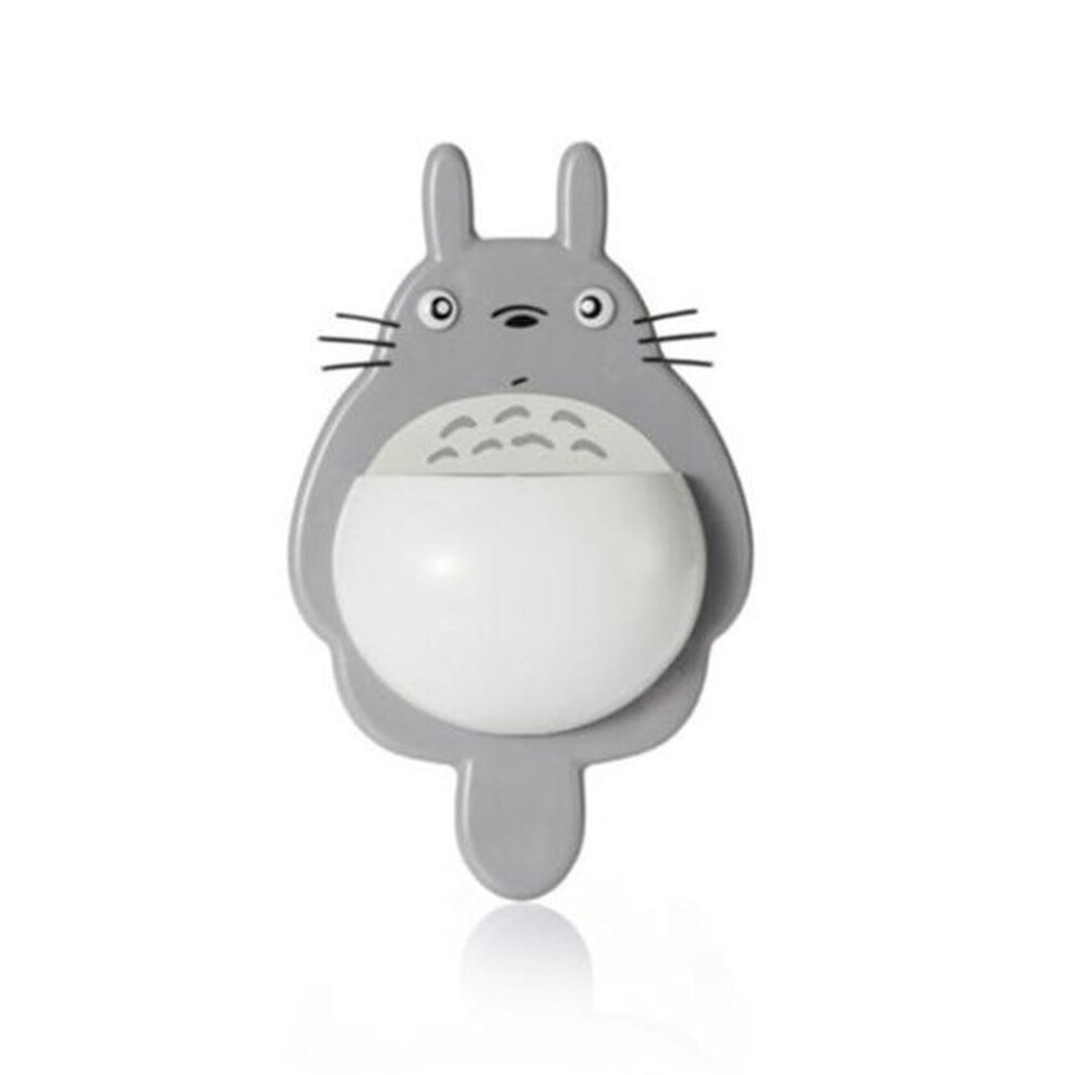 (grey) 1pcs Toothbrush Wall Mount Holder Cute Totoro Sucker Suction Bathroom Organizer Family Tools