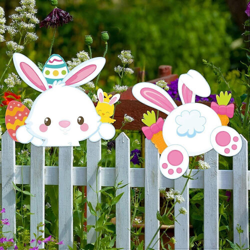 (B)2024 Easter Yard Plug Outdoor Fence Decorative Ground Plug Peeping Rabbits Flye256191