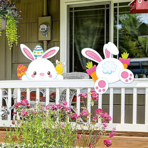 (B)2024 Easter Yard Plug Outdoor Fence Decorative Ground Plug Peeping Rabbits Flye256191 2