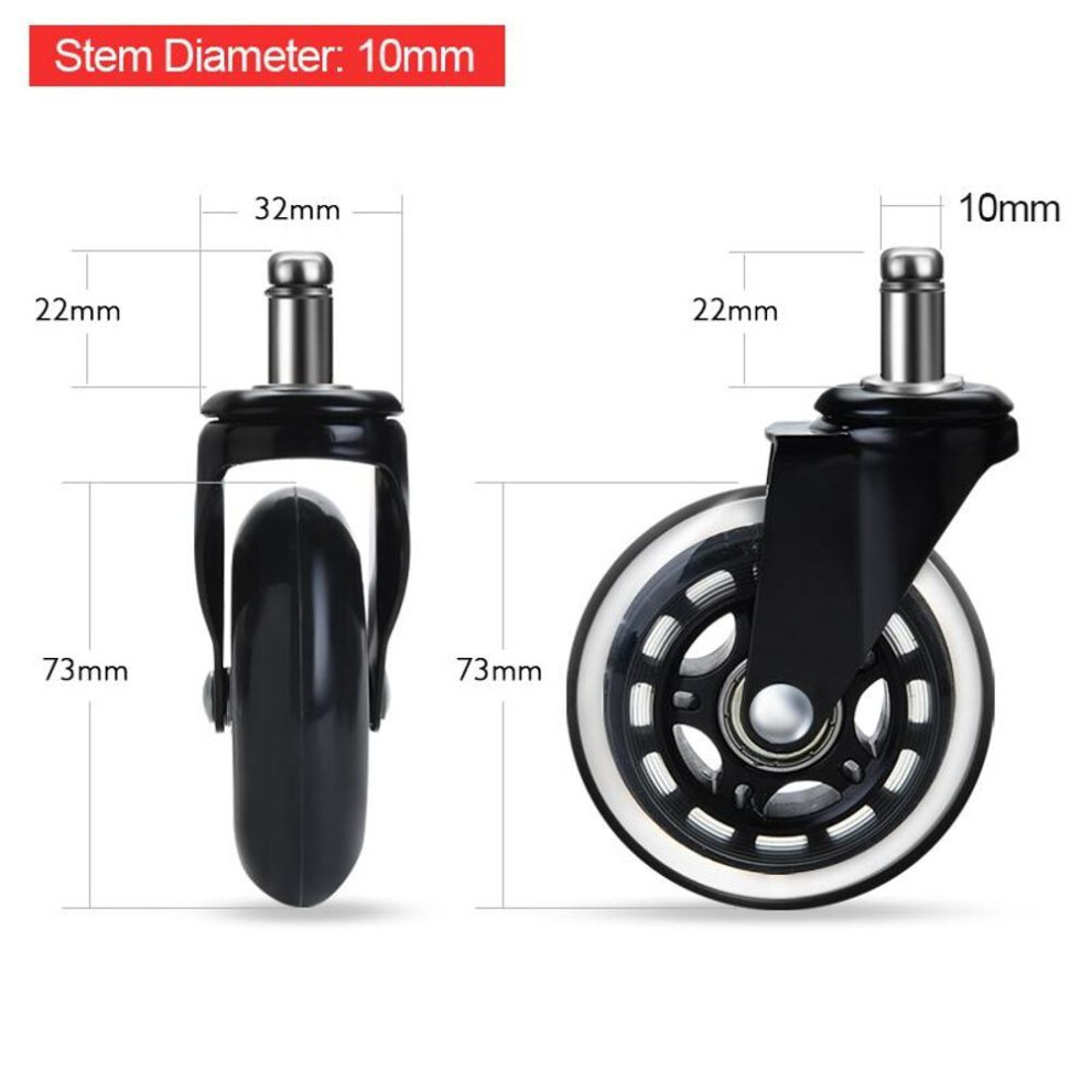 (10mm) Naierdi 5pcs Office Chair Caster 3 Inch Swivel Rubber Wheels Soft Safe Rollers Furniture Hardware
