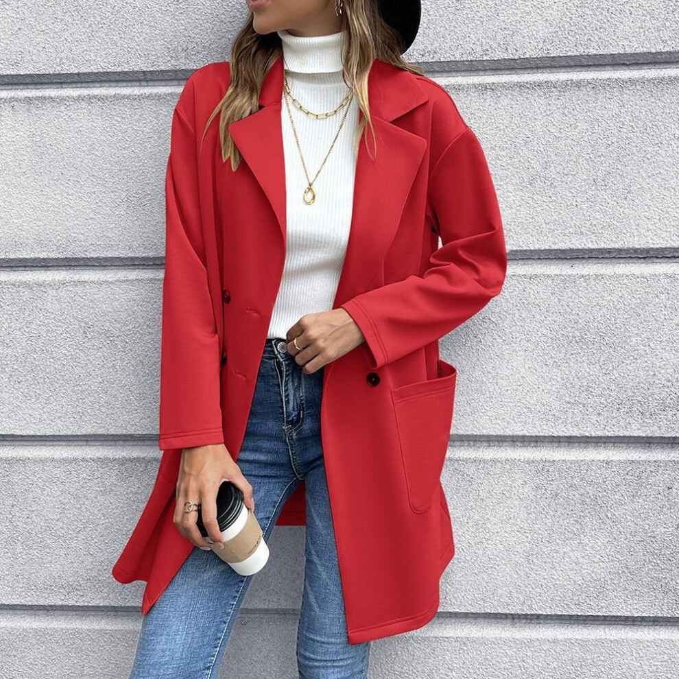 (red, S) Women&apos;s Jacket Autumn Medium-length Cardigan Double-breasted Knitted Blazer