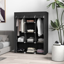 HOMCOM Fabric Portable Wardrobe with 8 Shelves 2 Hanging Rails, Black