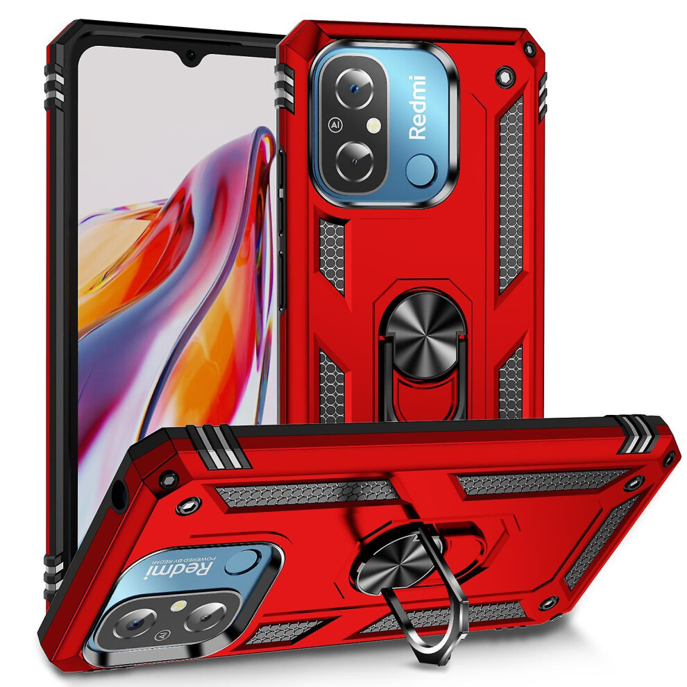 (Red) For Xiaomi Mi 12C 4G Phone Case With Ring Kickstand Shockproof Back Cover Red