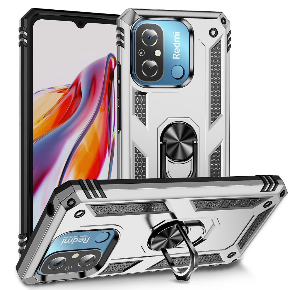 (Silver) For Xiaomi Redmi 12C 4G Phone Case With Ring Kickstand Shockproof Back Cover Silver 8257073264149