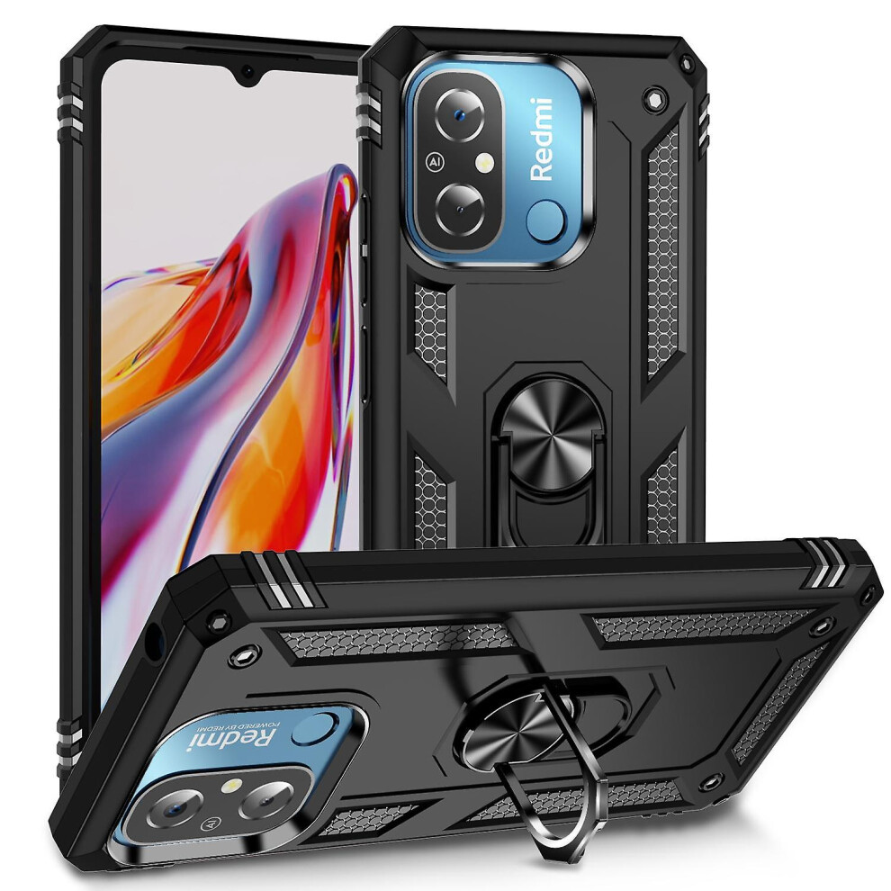 (Black) For Xiaomi Redmi 12C 4G Phone Case With Ring Kickstand Shockproof Back Cover Black 8257073264156