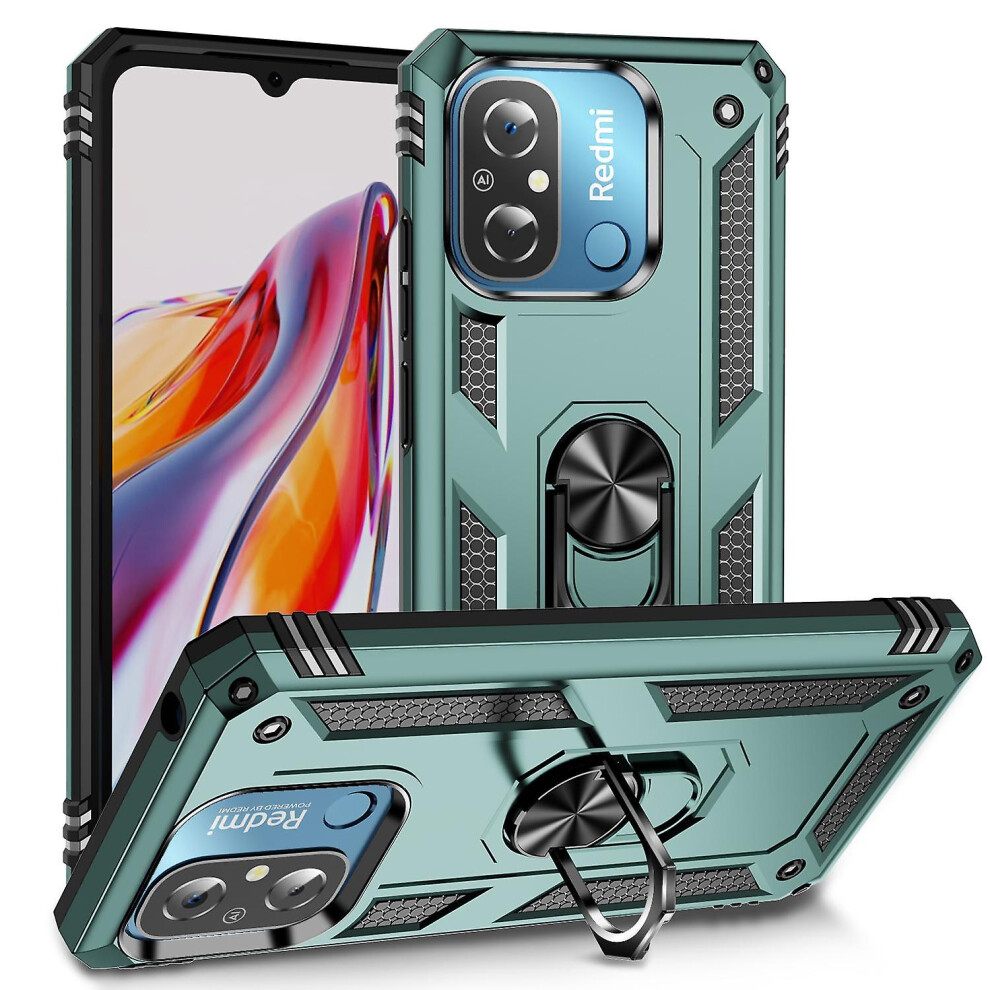 (Blackish ) For Xiaomi Redmi 12C 4G Phone Case With Ring Kickstand Shockproof Back Cover Green