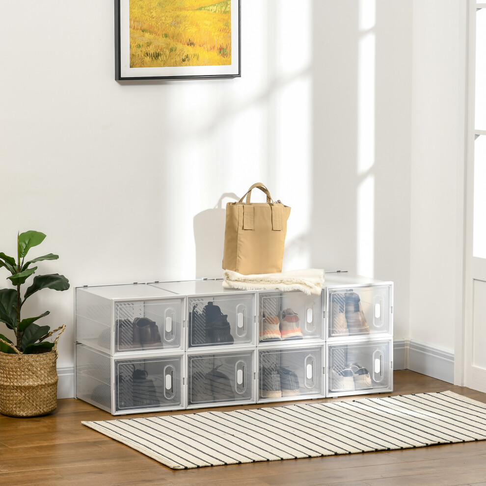 Homcom 8Pcs Stackable Clear Plastic Shoe Storage Box For Uk/Eu /46 Size 12