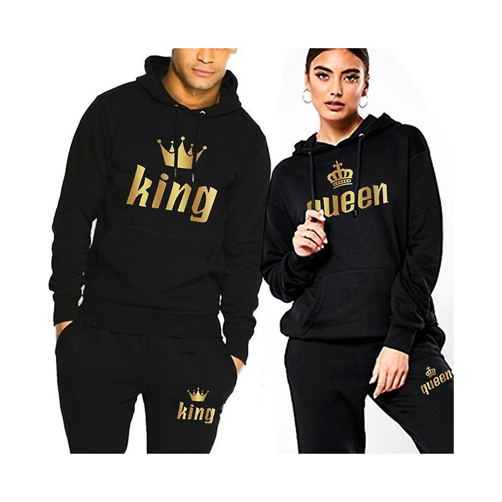 (Pink, S) 2set Fashion King And Queen Printed Hooded Suits Autumn Winter Couple Hoodie   Pant-image-OPC-PG62XCN-NEW