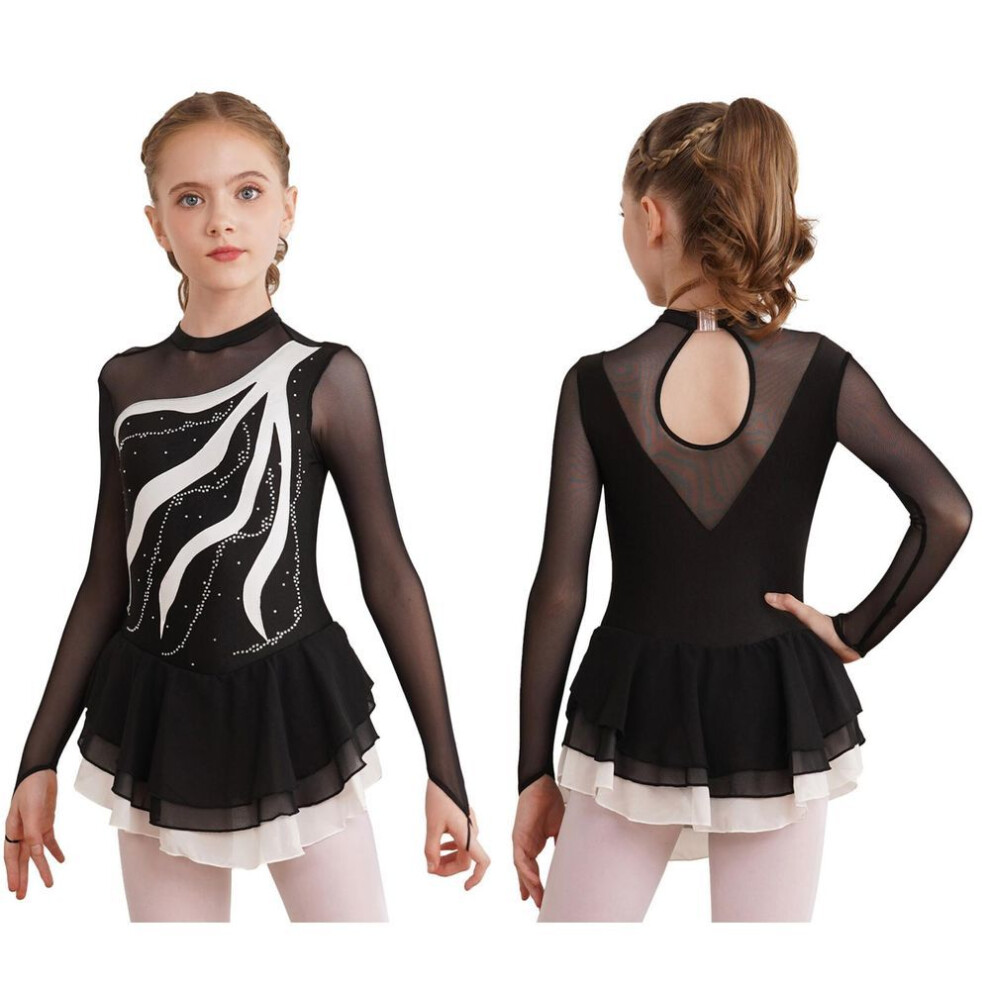 (white, 13-14 Years) Children Girls Figure Skating Ballet Dress Rhinestone Decorated Leotard For Athletic Performance Dance Wear