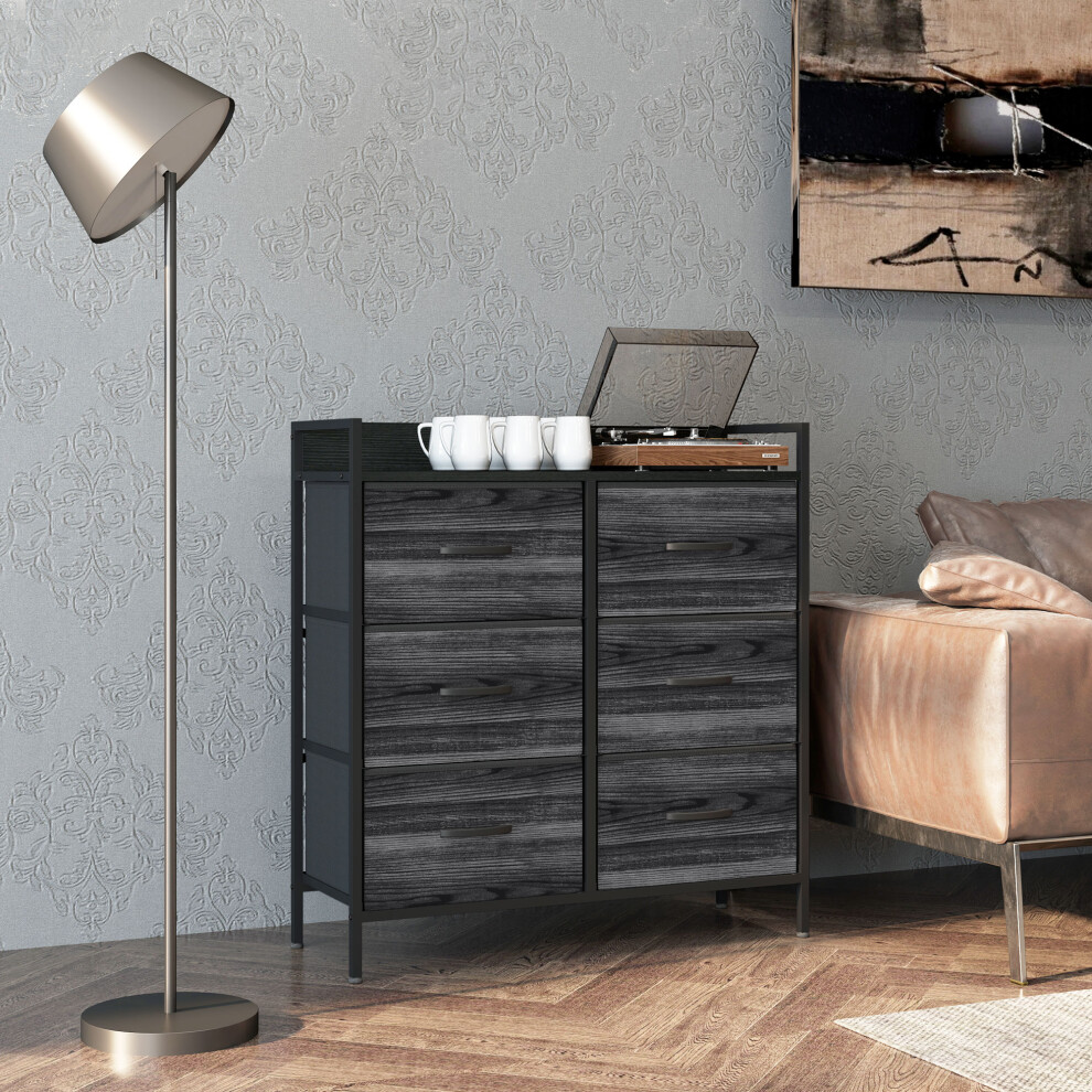 HOMCOM Bedroom Chest of Drawers 6 Drawer Dresser w/ Shelf, Black