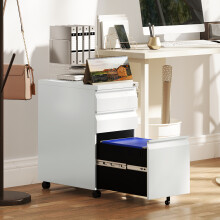 Vinsetto Steel File Cabinet with Lock and Wheels for Home Office, White