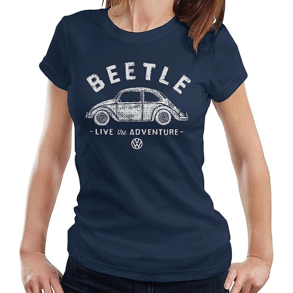 (Navy Blue, Xxl) Beetle White Live The Adventure Women's T-Shirt Blue,White