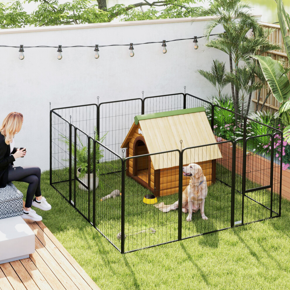 PawHut Dog Pen, 12-Panel Puppy Pen for Large Dogs, 100Hcm, Black