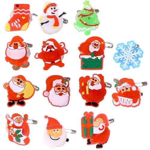 50PCS  LED Flashing Light Christmas Brooch Pins Mixed Style