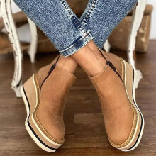(Khaki, 35) Women's Premium Solid Colors Wedge Ankle Boots Round Toe Footwear Wedges Casual Shoes Fashionable