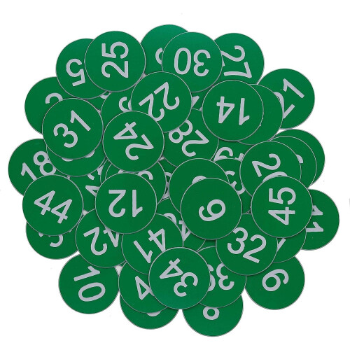 (Green) Plastic Number Tags Engraved Numbered Tags Without Hole (1-100, Red)