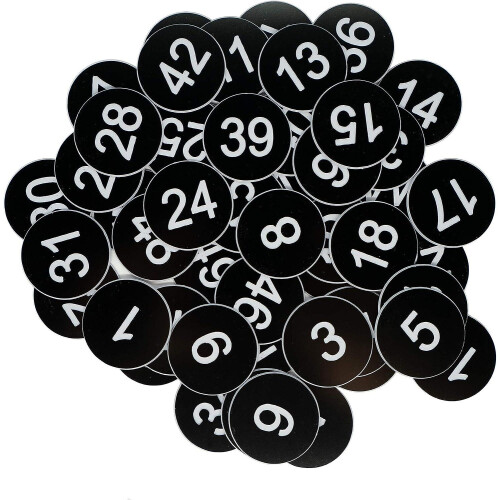 (Black) Plastic Number Tags Engraved Numbered Tags Without Hole (1-100, Red)