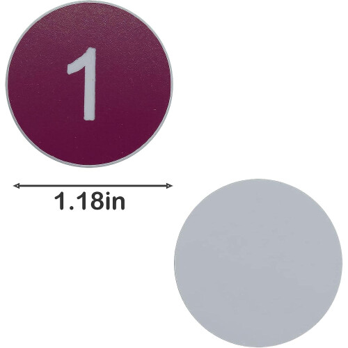 (Purple) Plastic Number Tags Engraved Numbered Tags Without Hole (1-100, Red) 2