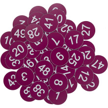(Purple) Plastic Number Tags Engraved Numbered Tags Without Hole (1-100, Red)