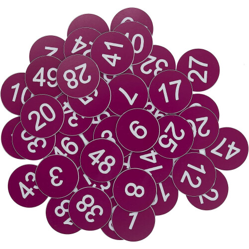 (Purple) Plastic Number Tags Engraved Numbered Tags Without Hole (1-100, Red)