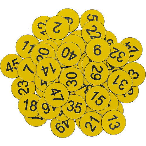 (Yellow) Plastic Number Tags Engraved Numbered Tags Without Hole (1-100, Red)