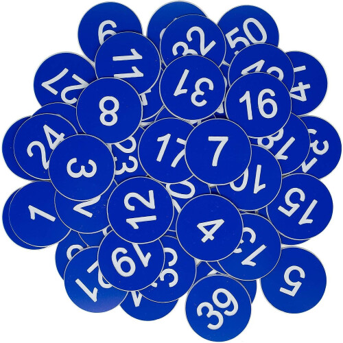 (Blue) Plastic Number Tags Engraved Numbered Tags Without Hole (1-100, Red)
