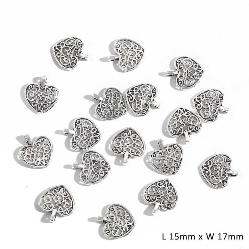 (silver, 05 15×17mm 30pcs) 10-50Pcs Love Heart Pendant Fashion Metal Silver Charm For DIY Necklace Bracelets Jewelry Making Accessories