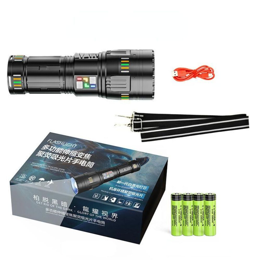 (G601Short-withbatter) Coba Ultra Powerful Led Spotlight Long Range Flashlight Fluorescent Absorbing Film Luminous Zoom Flashlight Camping Emergency