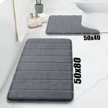 (Grey, 2Pcs Set (50x80cm,50x40cm Pedestal Mat)) Non Slip Bath Mats Shower Mat Memory Foam Bath Mat Small & Large Bathroom Rug