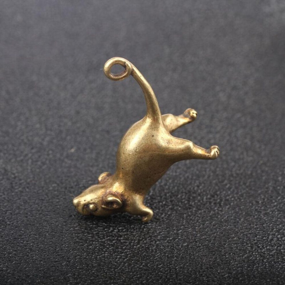 (Other, 1pcs) Vintage Brass Cute Cartoon Rat Car Keychain Pendants Copper Long Tail Mouse Key Ring Hanging Trinkets Chinese Rat New Year