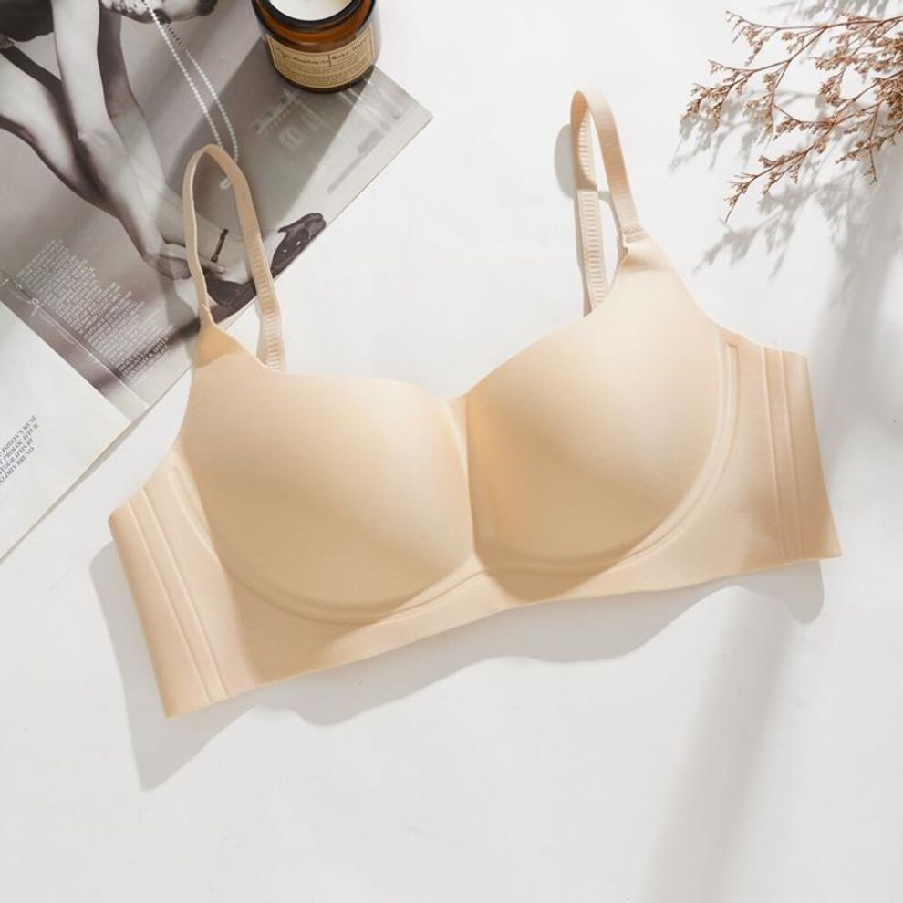 (beige, 32) Seamless Push-up Half Cup Bra Without Steel Ring Thin Prevent Sagging Bra