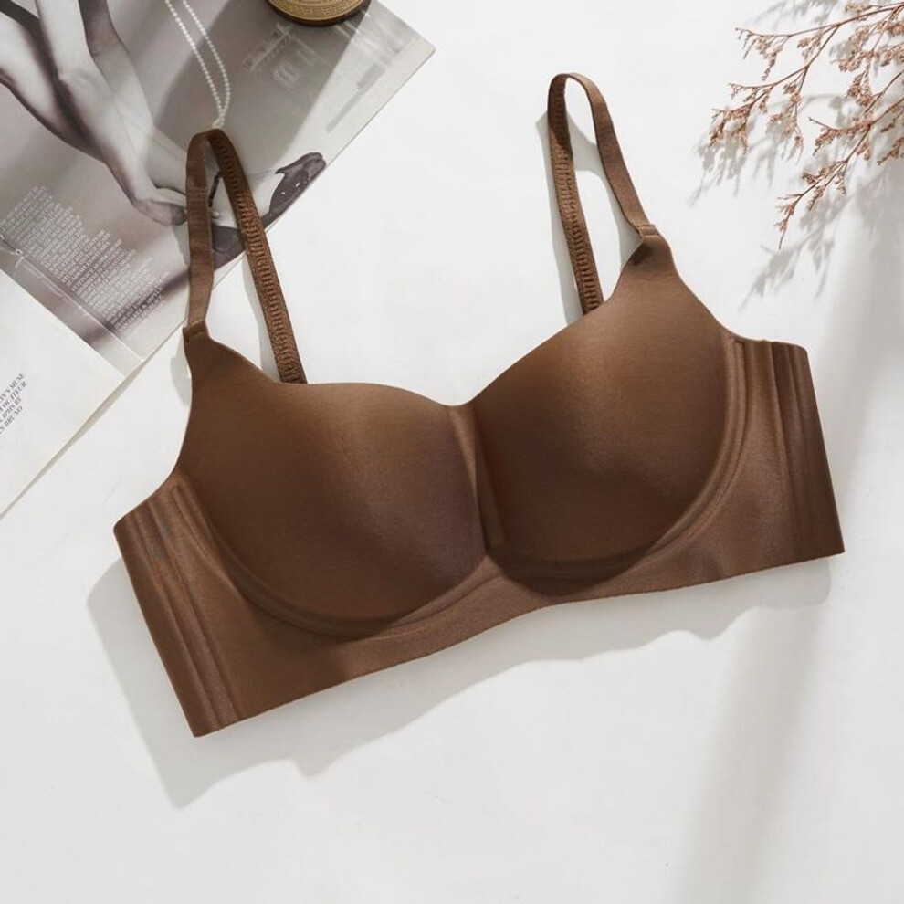 (brown, 34) Seamless Push-up Half Cup Bra Without Steel Ring Thin Prevent Sagging Bra