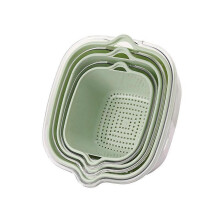 Thickened Double-layer Basket Six-piece Plastic Vegetable Washing Basket Kitchen Storage Vegetable Washing Frame Washing Fruit Basket