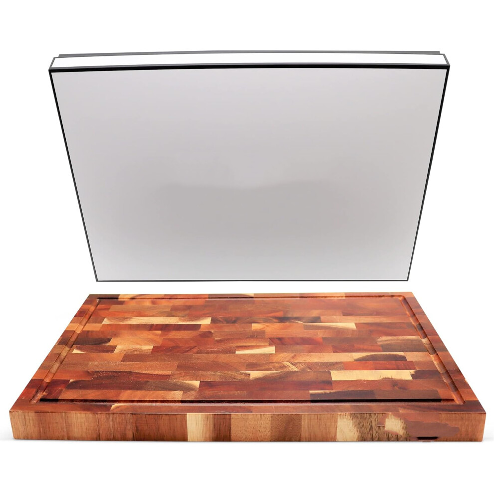 (Grain Acacia Wood Cutting Board) Grained Acacia Wood Cutting Board with Juice Groove Large Thick End Grained Acacia Wood Cutting Board