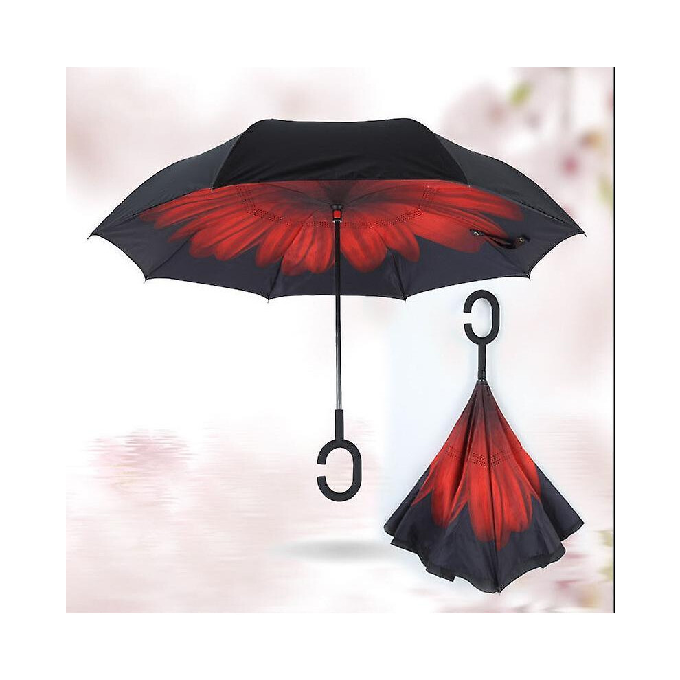 (red chrysanthemum) C-handle Parasol Folding Rain Windproof Umbrella Double Layers Inverted Reverse-image-OPC-PG65HT9-NEW