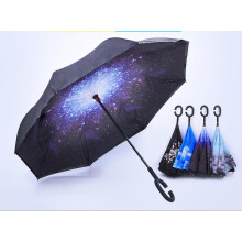 (starry night) C-handle Parasol Folding Rain Windproof Umbrella Double Layers Inverted Reverse
