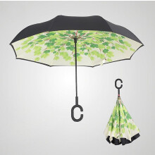 (green tree) C-handle Parasol Folding Rain Windproof Umbrella Double Layers Inverted Reverse