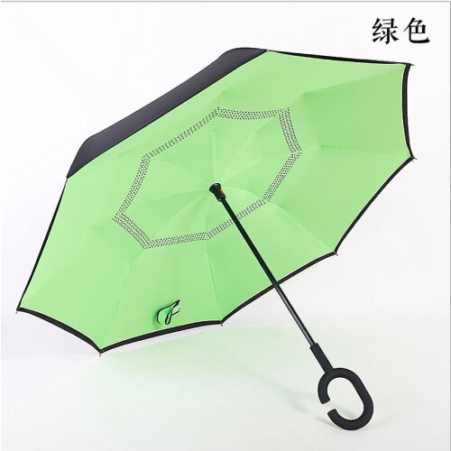 (green) C-handle Parasol Folding Rain Windproof Umbrella Double Layers Inverted Reverse