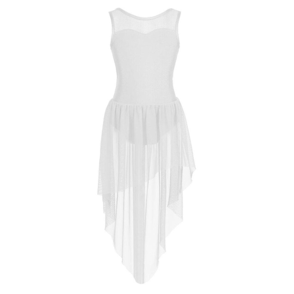 (white, 9-10 Years) Lyrical Modern Dance Dresses For Kids Girls Sleeveless Tank Dress Ballet Dance Leotard Dress Dancewear