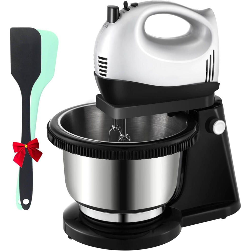 (with 4 accessories, S3AG) Hand and Stand Mixer Electric Set, Mixer with Stainless Steel Bowl, Powerful 300W Motor, 5 Speed, Turbo Function, 2 Beaters, 2 Hooks