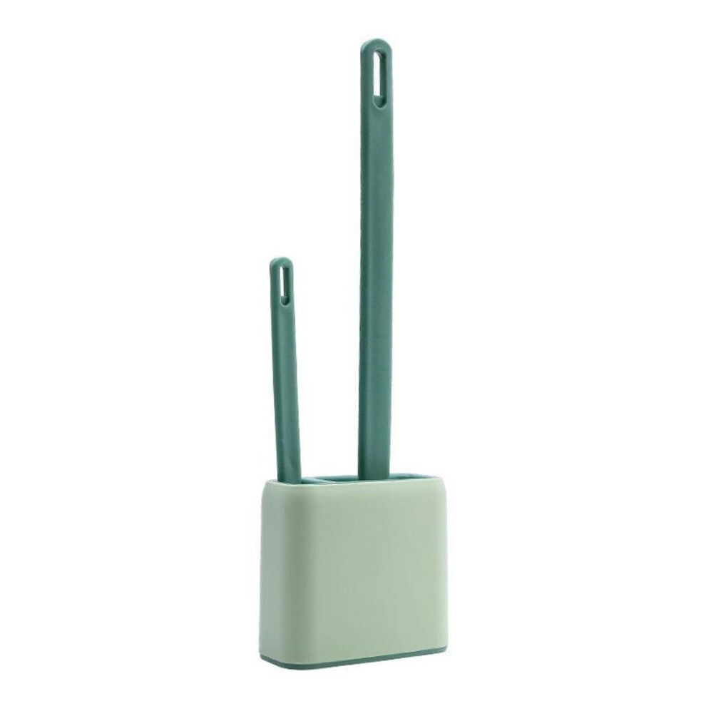 (green) Wikhostar 2 In 1 Breathable Toilet Brush Silicone Long Handle Toilet Cleaning Brush Wall Mounted Bathroom Accessories Tools