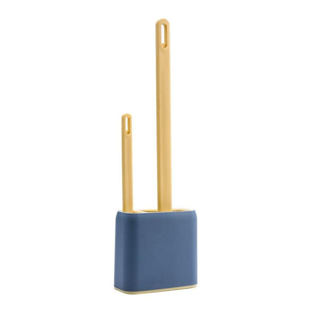 (blue) WIKHOSTAR 2 In 1 Breathable Toilet Brush Silicone Long Handle Toilet Cleaning Brush Wall Mounted Bathroom Accessories Tools