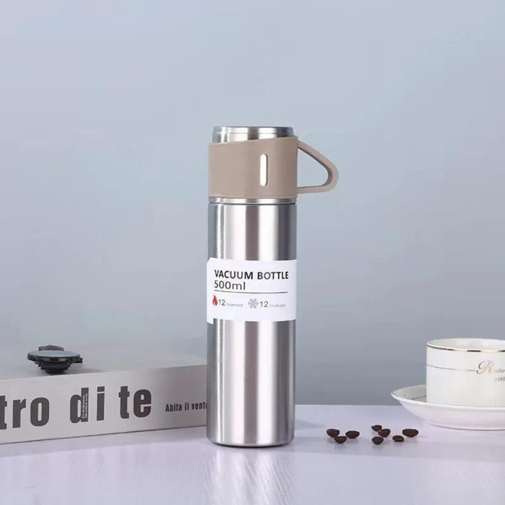 (silver, 500ml) 500ml 304 Stainless Steel Vacuum Insulated Bottle Gift Set Office Business Style Coffee Mug Thermos Bottle Portable Flask Carafe