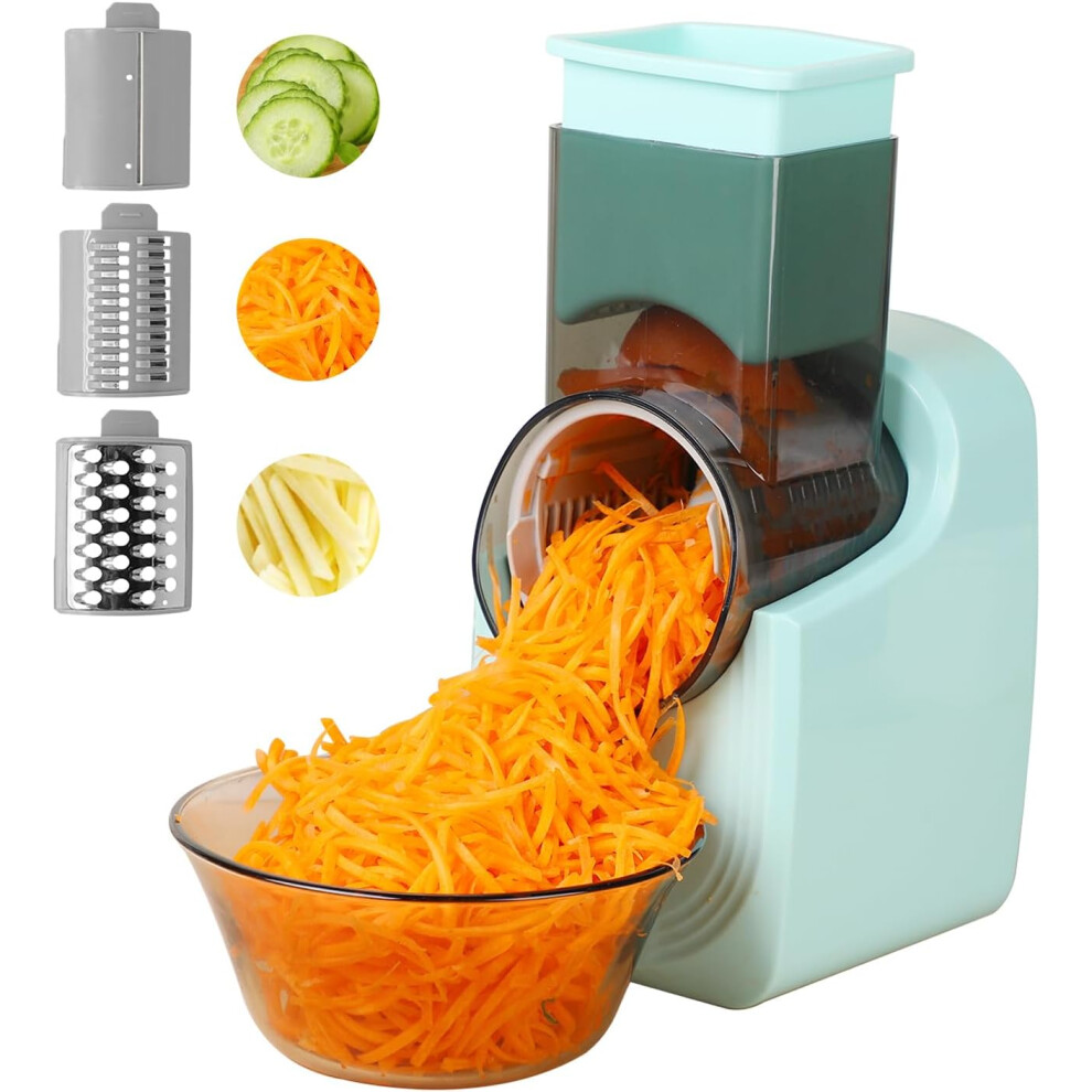 (Green) Electric Cheese Grater, Electric Salad Automatic Vegetable Chopper Slicer Professional with Multi Cone Blades for Fruit and Vegtables