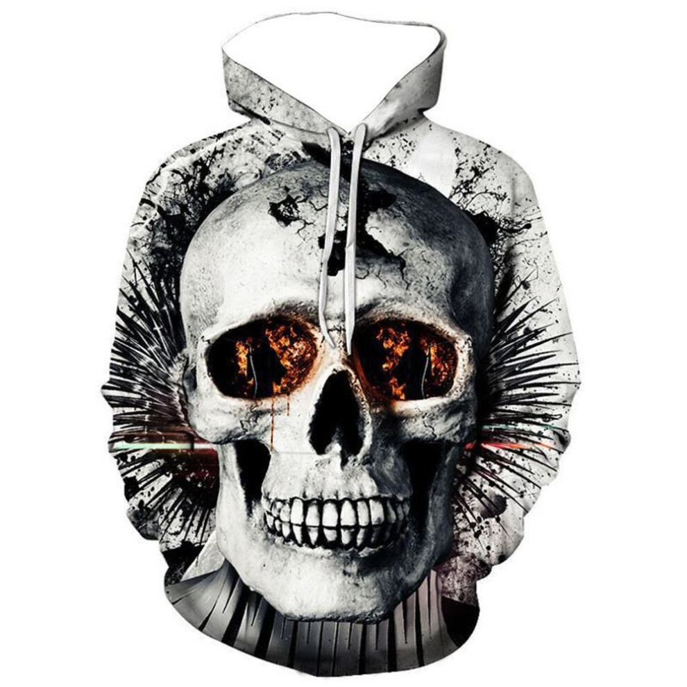 (white, XXL) Cool 3D Skull Hoodies Unisex Casual Personality Hoodie Sweatshirts For Men